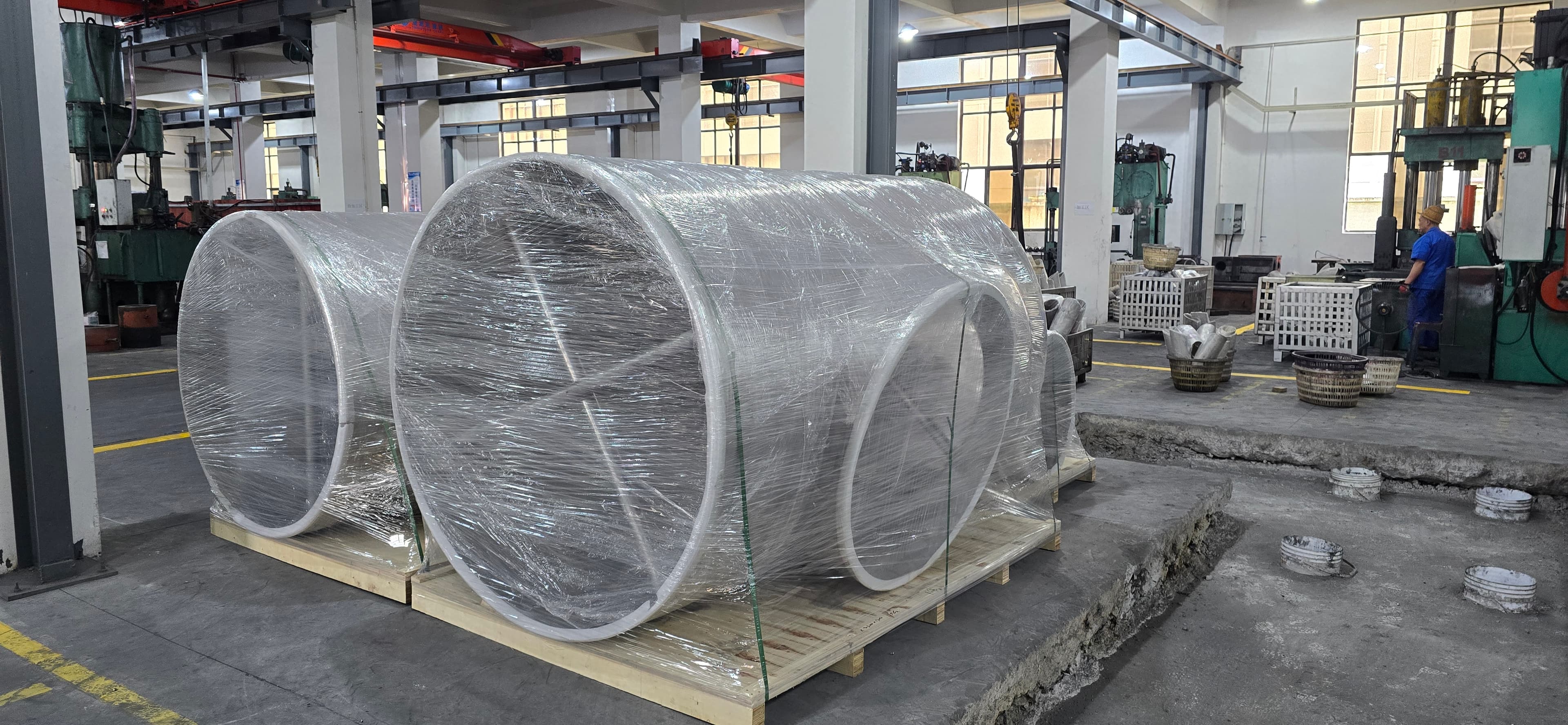 Large pipe fittings in manufacturing facility